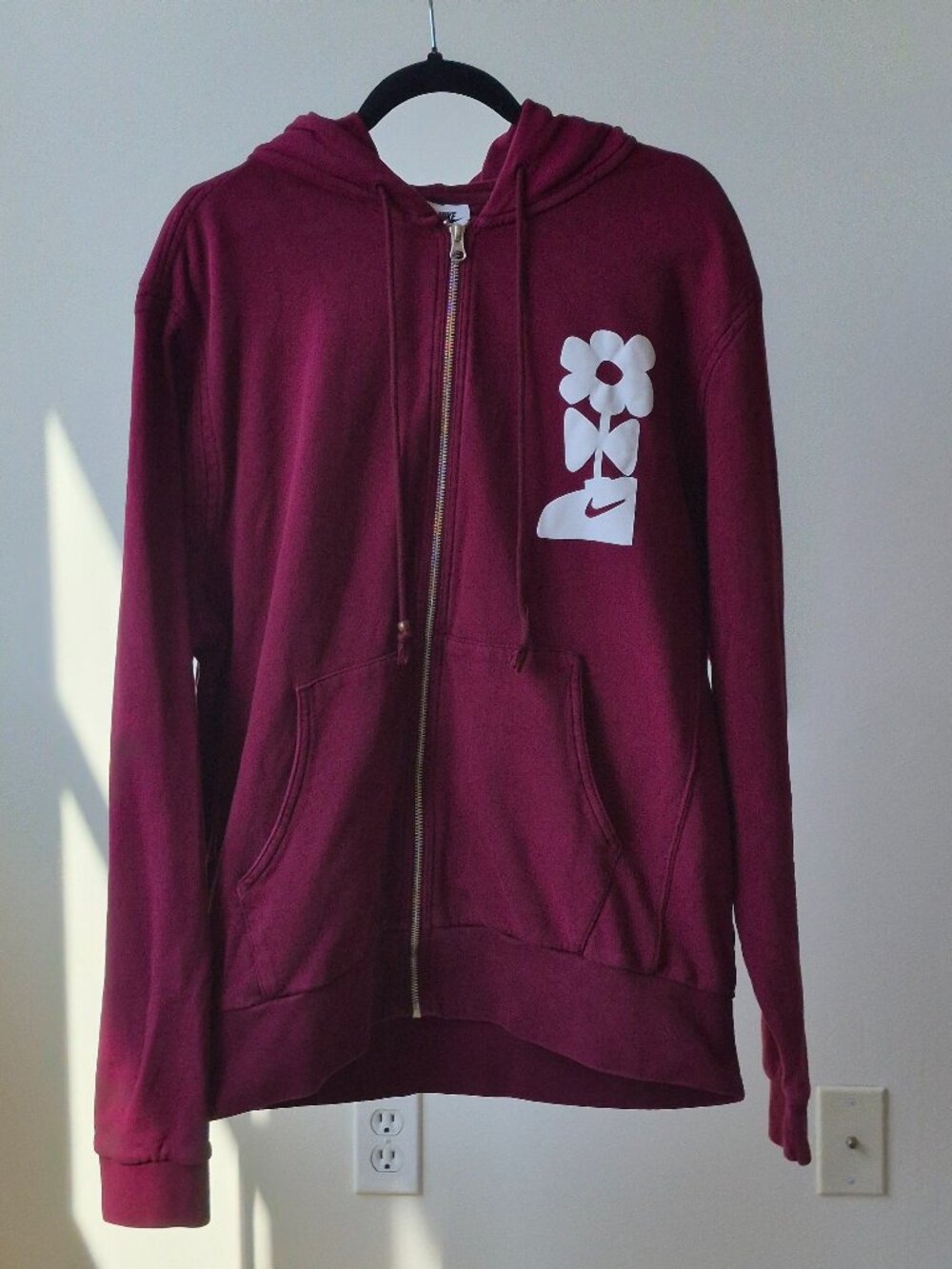 Nike Sportswear Hoodie Men’s L Burgundy Full Zip Washed French Terry